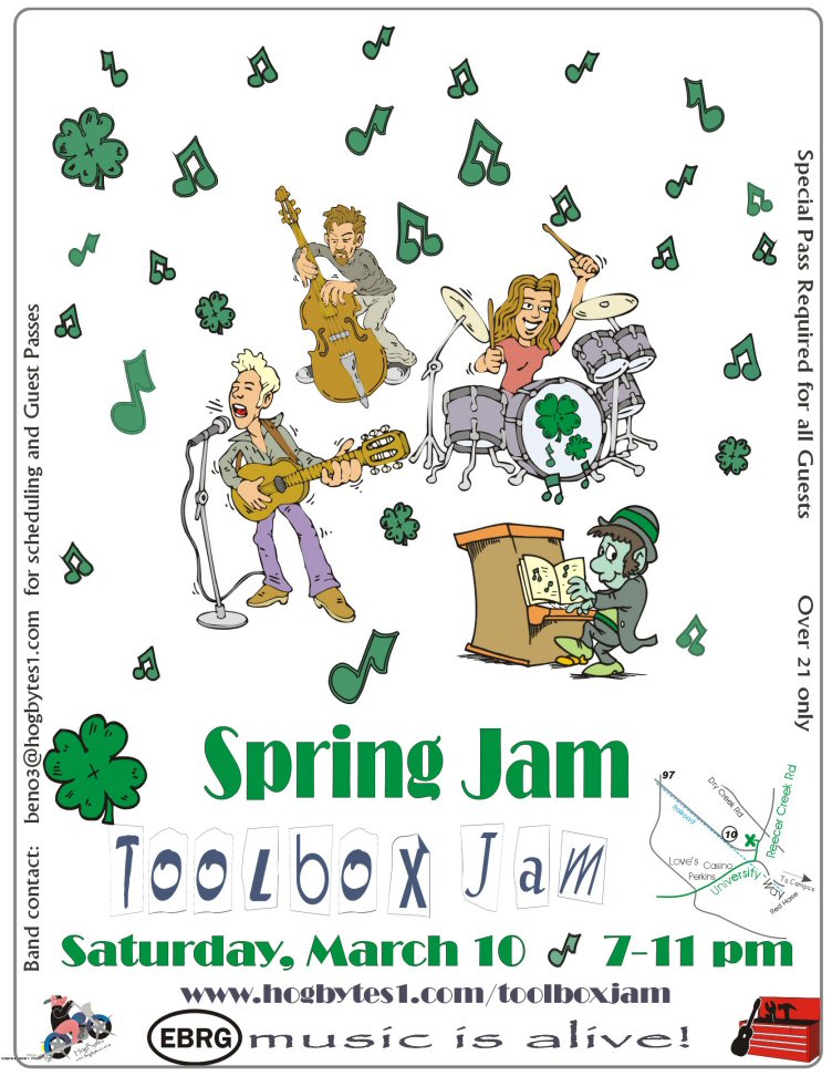 Toolbox Jam, Spring Jam, 3/10/2012, Special Pass Only. You can mute it; You can burn it; You can't kill it. E-burg music is alive.